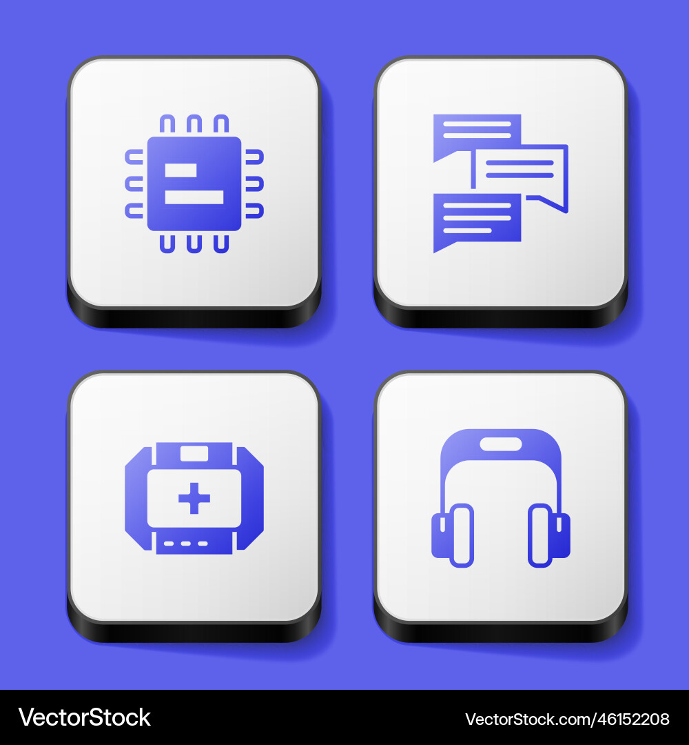 Set processor cpu speech bubble chat first aid Set processor cpu speech bubble chat first aid vector image