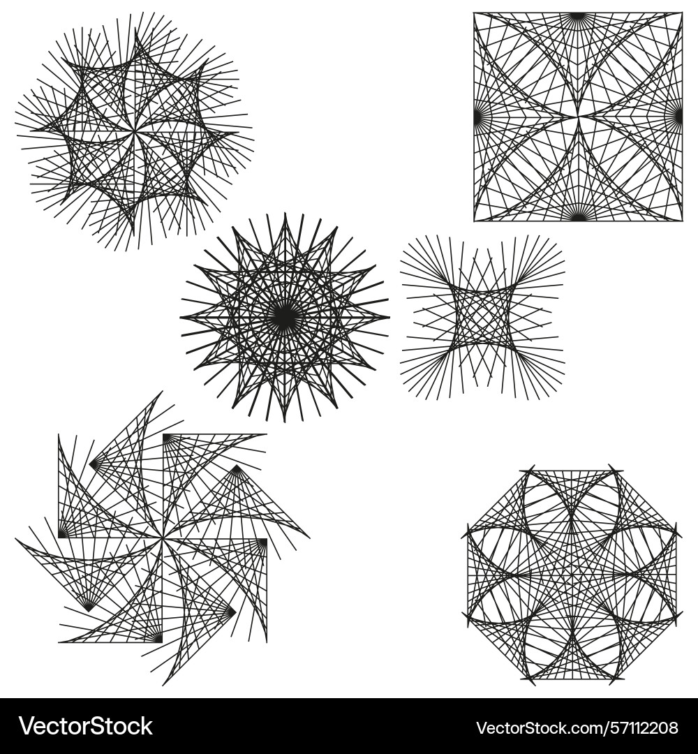 Spirograph shapes set radial abstract elements Vector Image