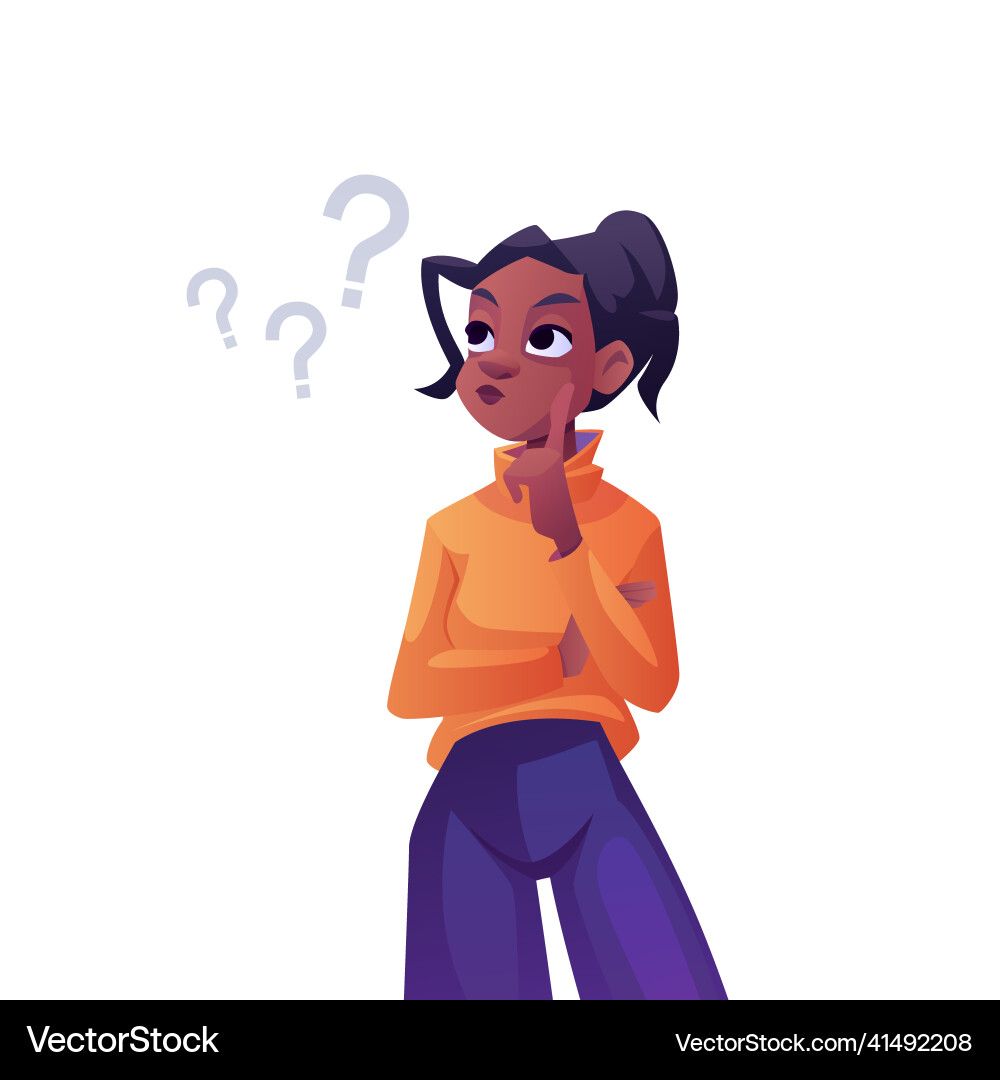 Teenager girl wondering posing questions Teenager girl wondering posing questions vector image