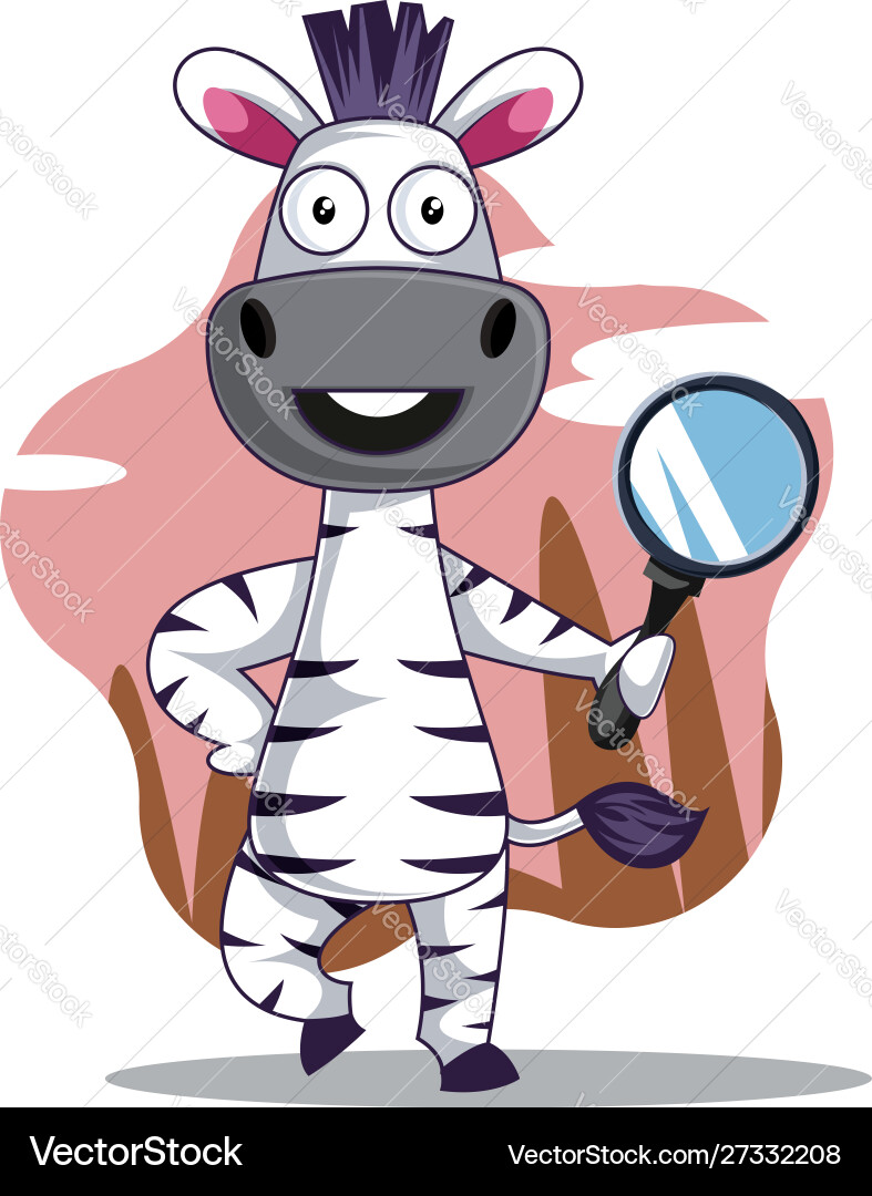 Zebra with magnifier tool on white background Vector Image