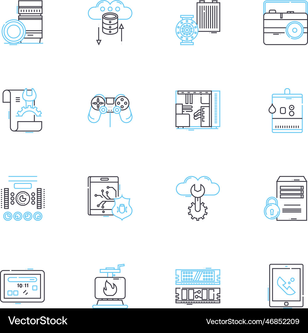 Automatisierte Tools lineare Icons setzen Robotik Automatisierte Tools lineare Icons setzen Robotik Vektorbild