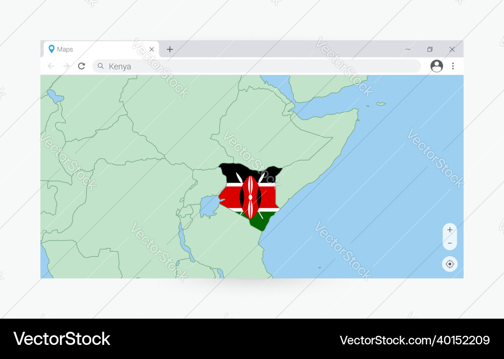 Browser window with map of kenya searching Vector Image