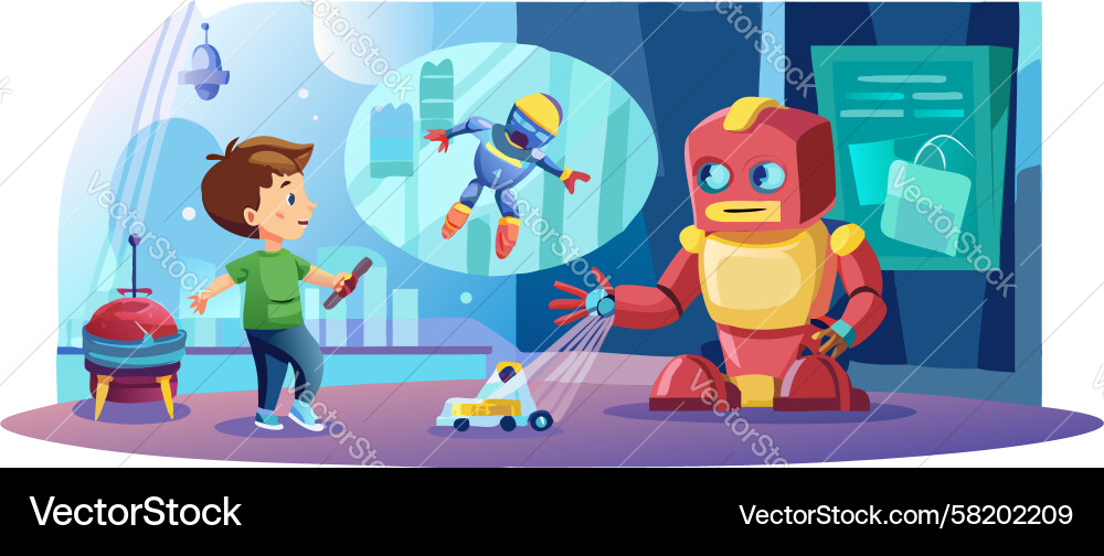 Children Playing with Robots Vector Image