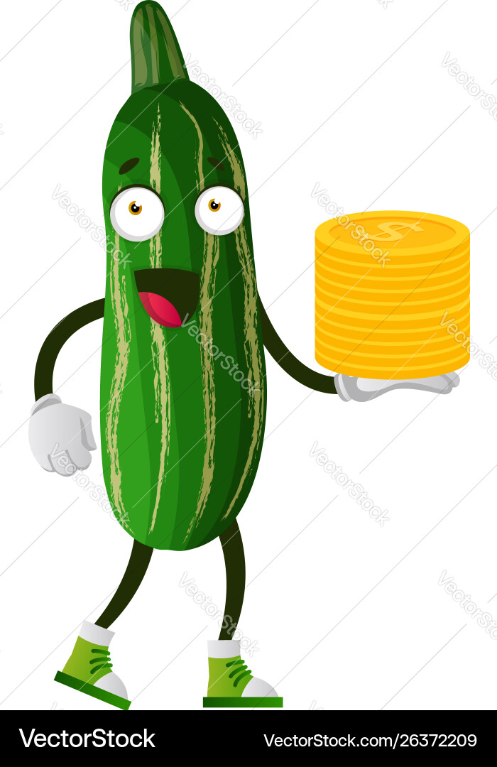 Cucumber with coins on white background vector image