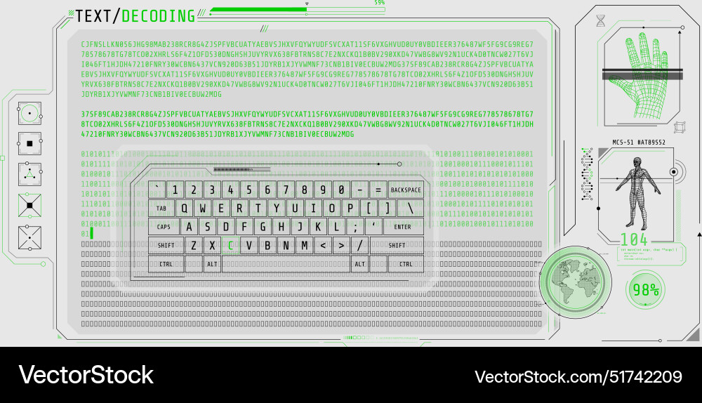 Data entry and text decoding on futuristic Data entry and text decoding on futuristic vector image