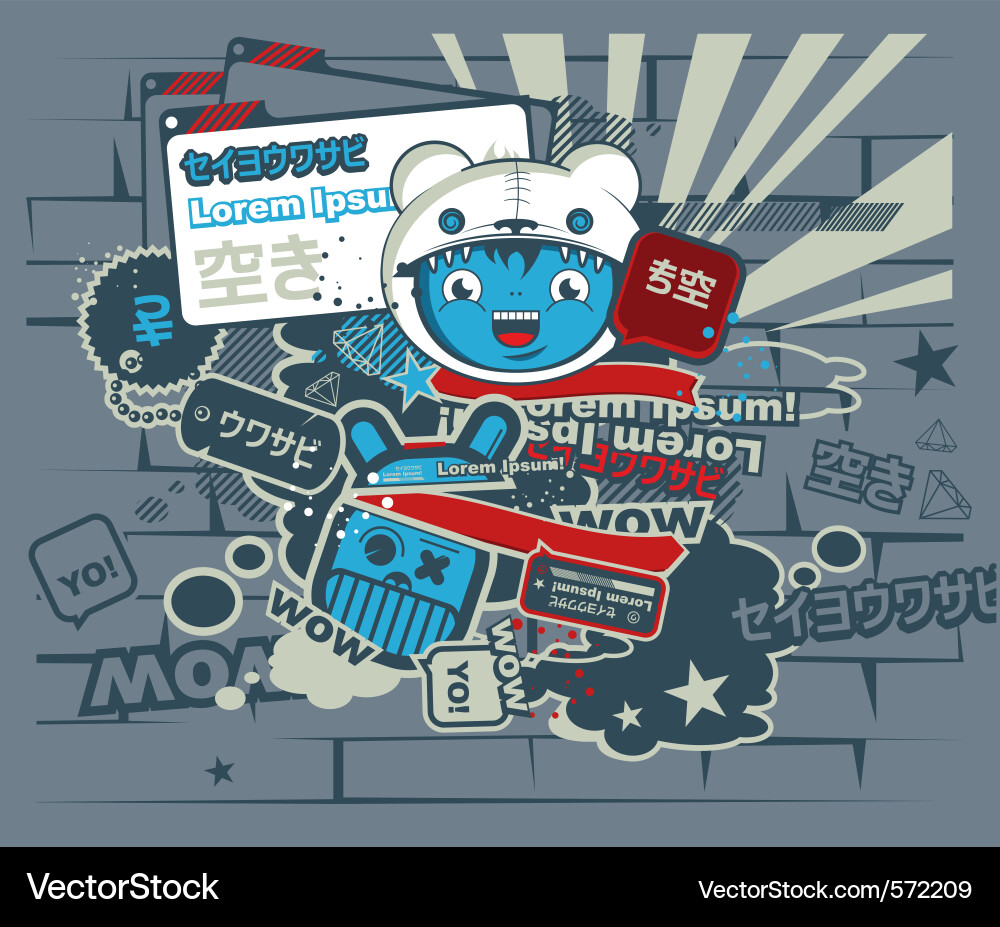 Japanese Graffiti Cartoon Character vector image