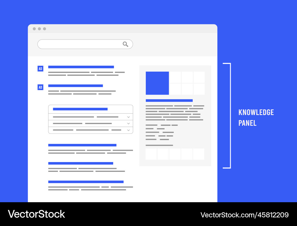 Knowledge panel - search engine feature Knowledge panel - search engine feature vector image