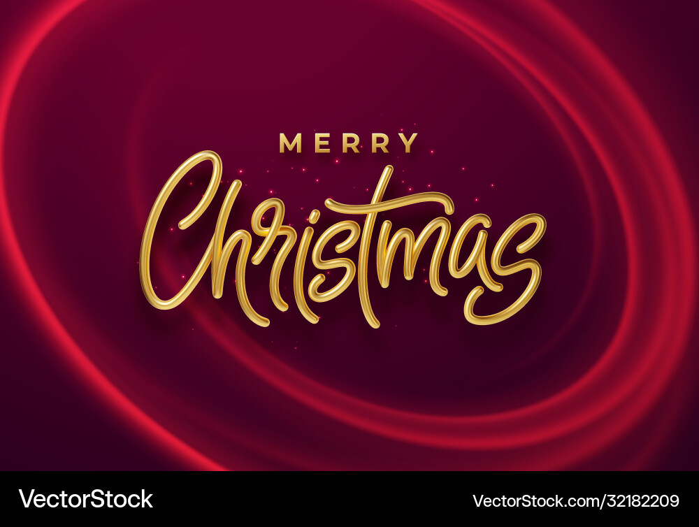 Realistic shiny 3d golden inscription merry vector image