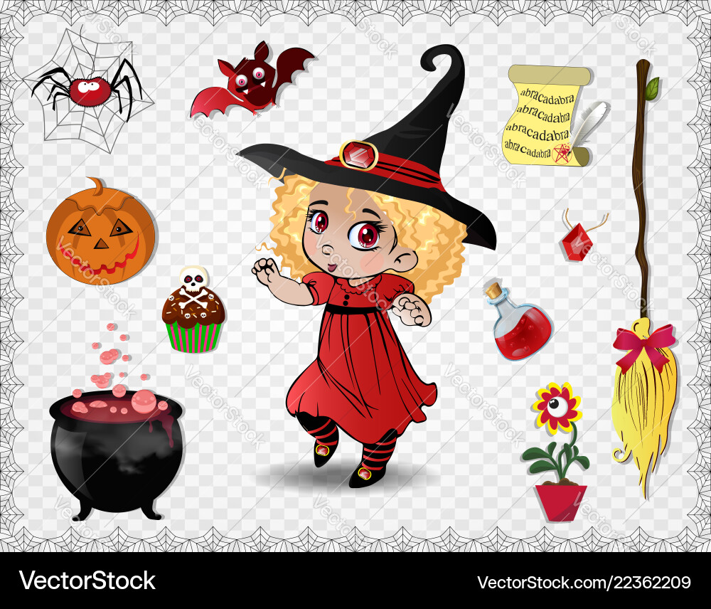 Rot halloween Cartoon Satz von Gegenständen für Hexen Rot halloween Cartoon Satz von Gegenständen für Hexen vektorbild