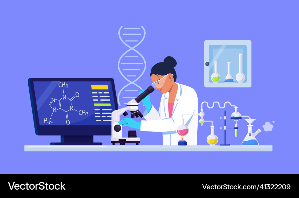 Scientist Analyzing Sample with Microscope vector image
