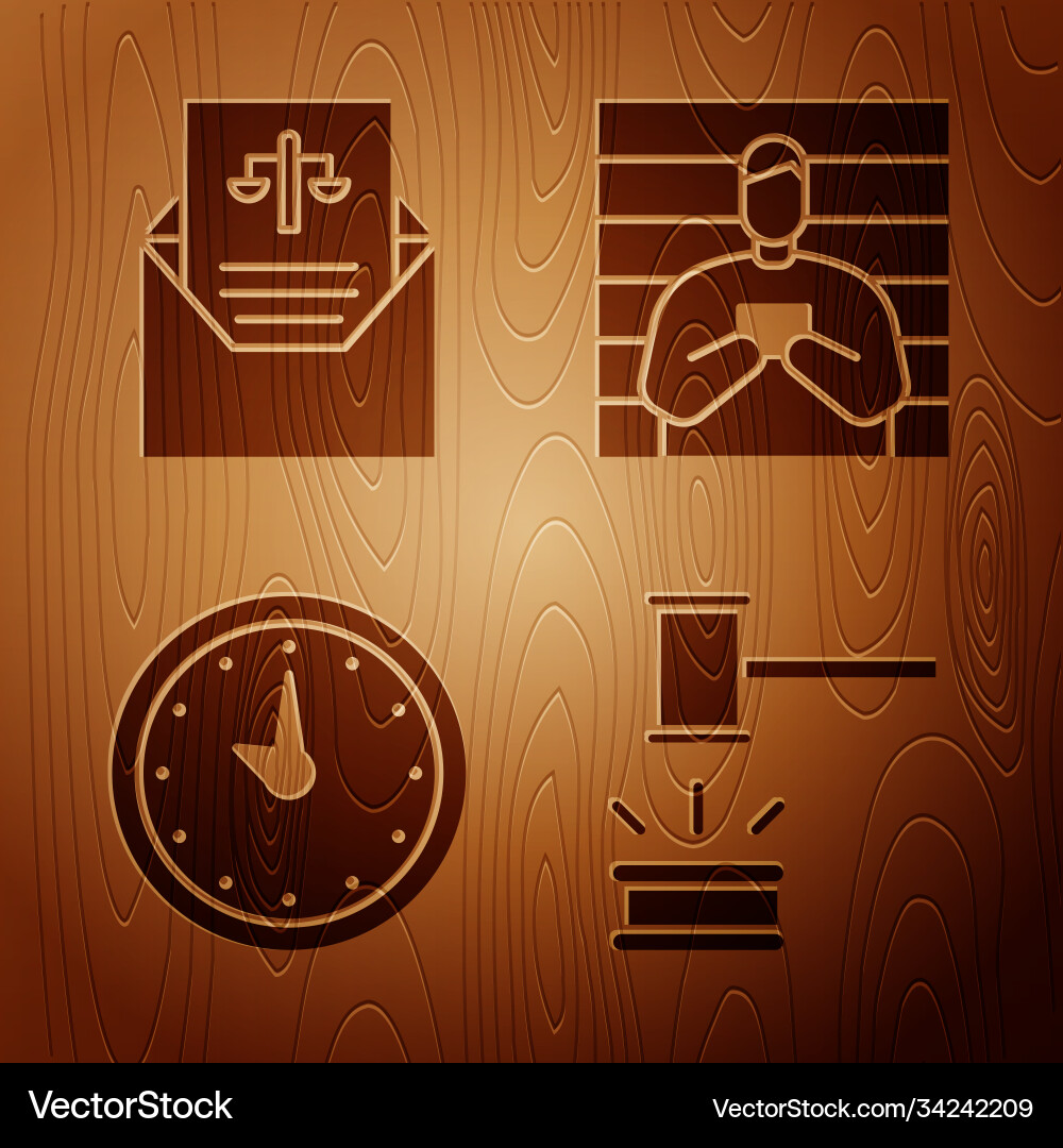 Set judge gavel subpoena clock and suspect Set judge gavel subpoena clock and suspect vector image