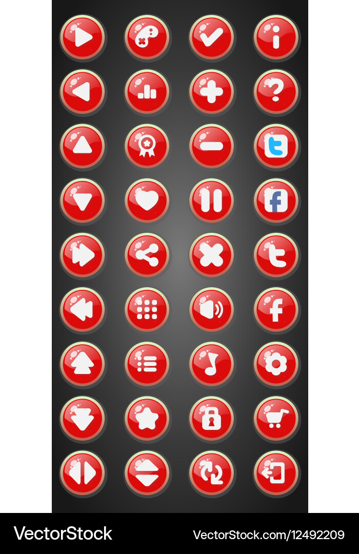 Set of round game buttons in cartoon style vector image