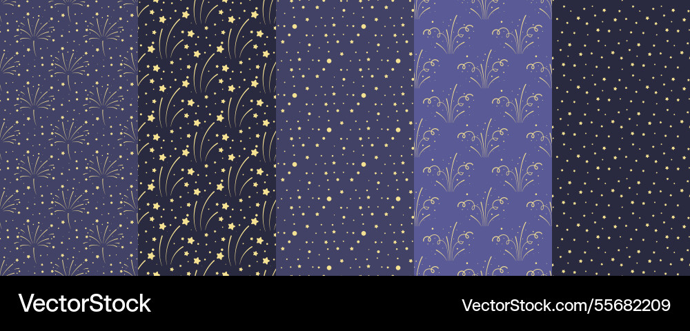 Set of seamless patterns with fireworks stars Set of seamless patterns with fireworks stars vector image