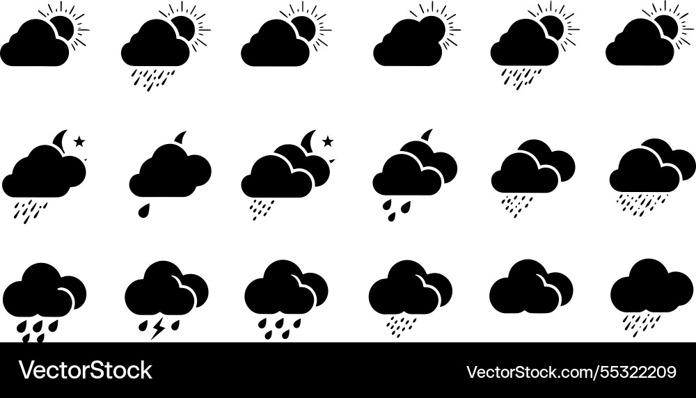 Set of weather icons showing different Set of weather icons showing different Vector Image