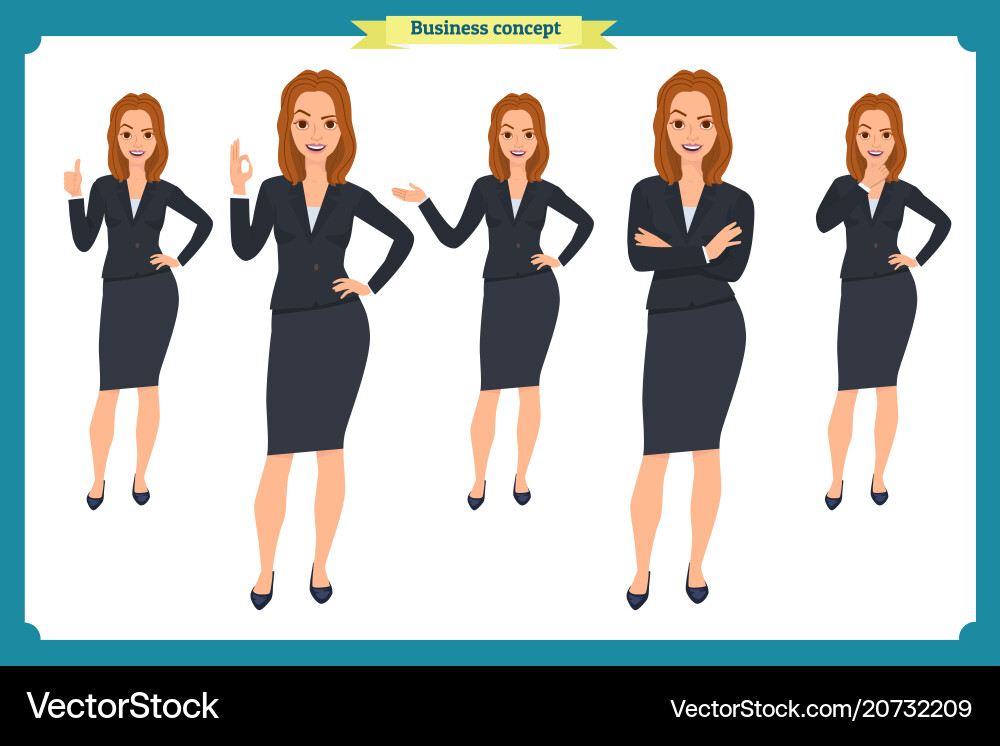 Set of young businesswoman presenting Set of young businesswoman presenting vector image