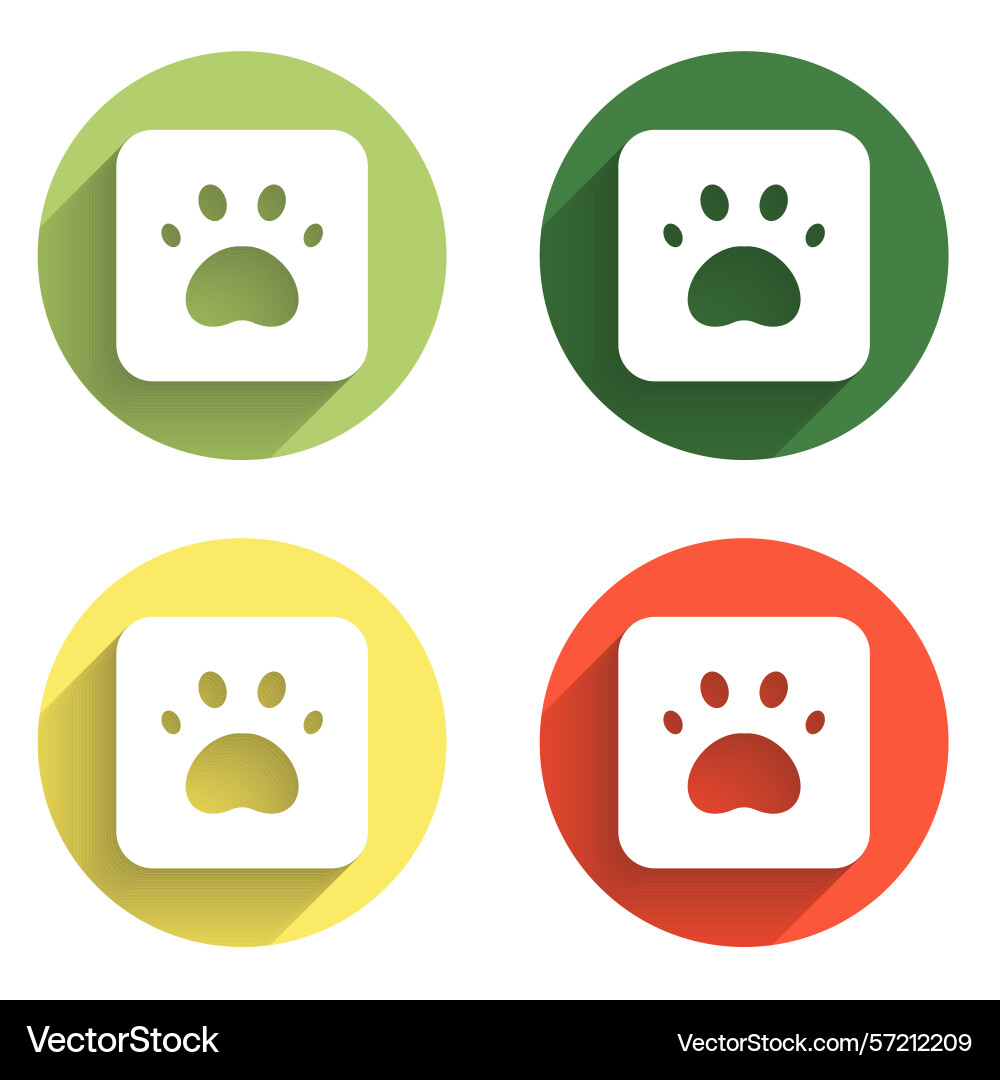 Set paw print icon isolated with long shadow Vector Image