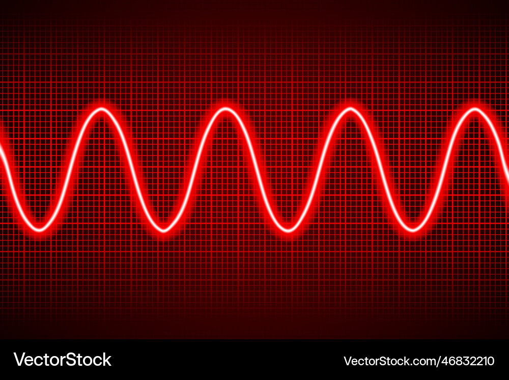 Abstract neon red cosine curve pattern on dark Abstract neon red cosine curve pattern on dark vector image