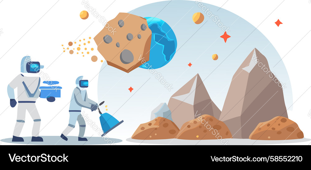 Astronauts Exploring Alien World with Asteroid Vector Image