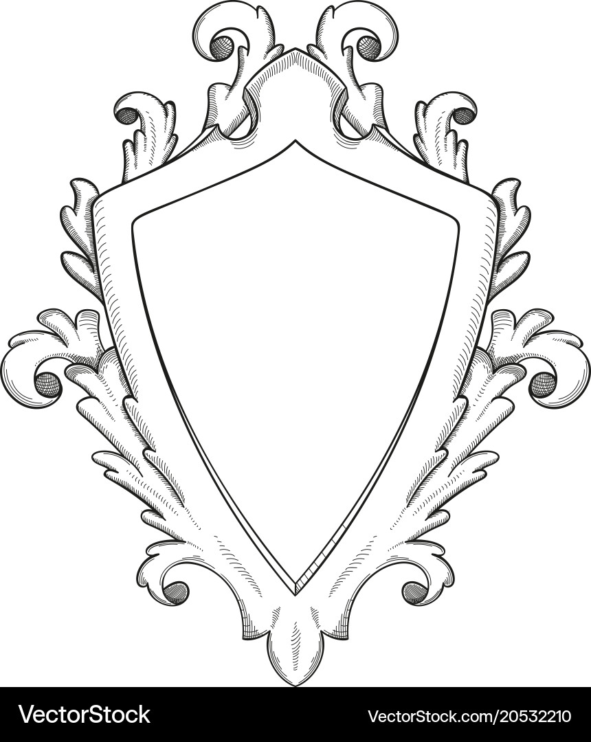 Baroque shield drawing Royalty Free Vector Image