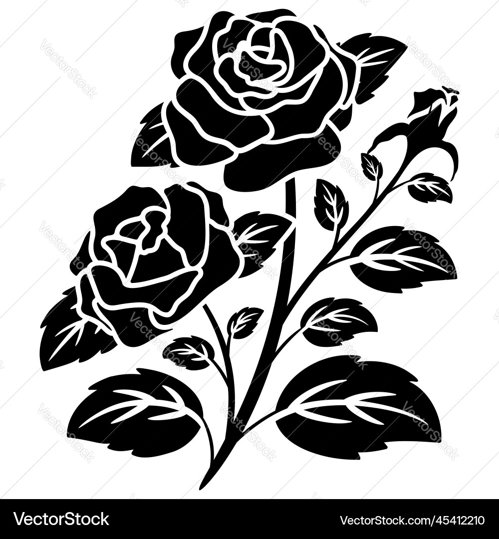 Black Rose Silhouette Motif Vector Image