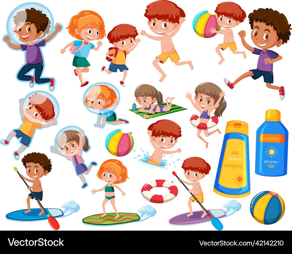 Collection of many kids doing different activities Collection of many kids doing different activities vector image