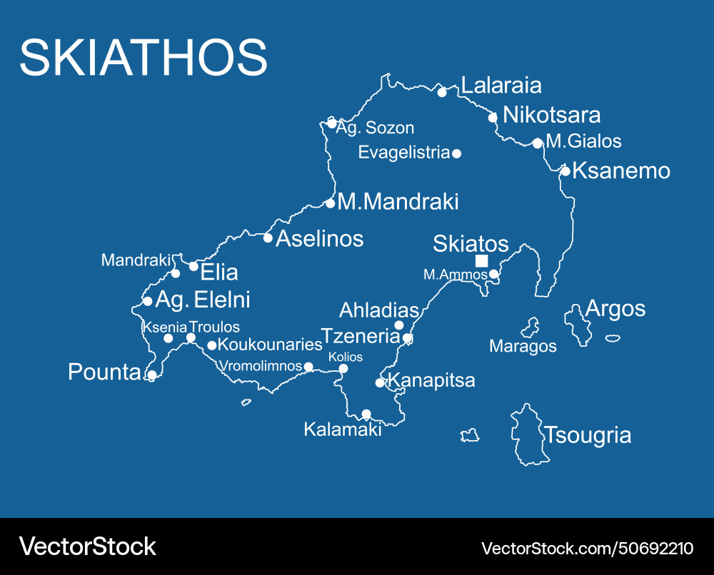 Greece island skiathos map contour silhouette vector image