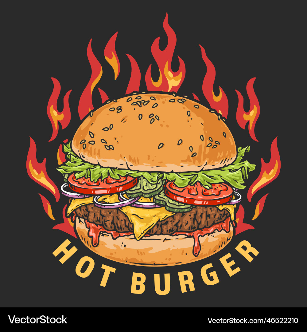 Hot burger colorful detailed poster Hot burger colorful detailed poster vector image