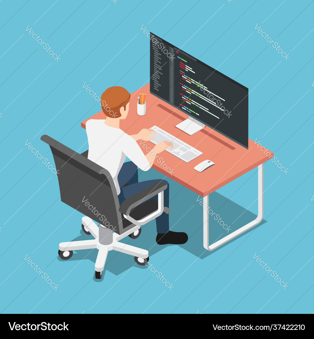 Isometrischer Software-Entwickler oder Programmierer Codierung Isometrischer Software-Entwickler oder Programmierer Codierung vektorbild