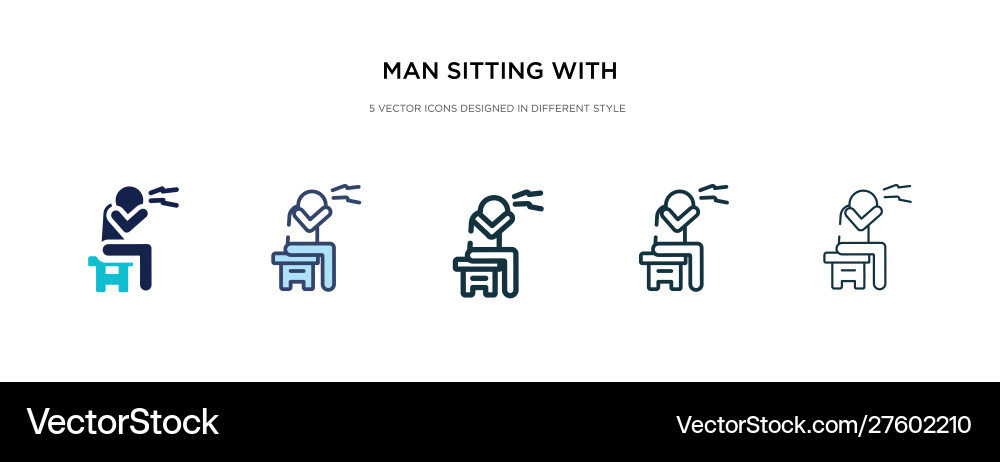 Man sitting with headache icon in different style Man sitting with headache icon in different style vector image