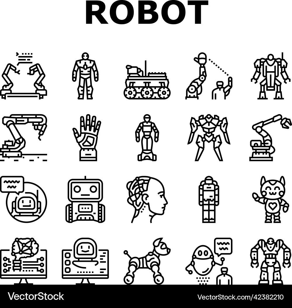 Robot development and industry icons set Robot development and industry icons set vector image