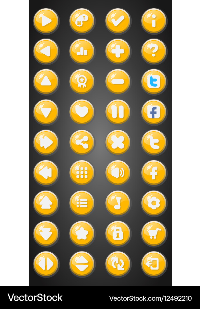 Set of round game buttons in cartoon style vector image