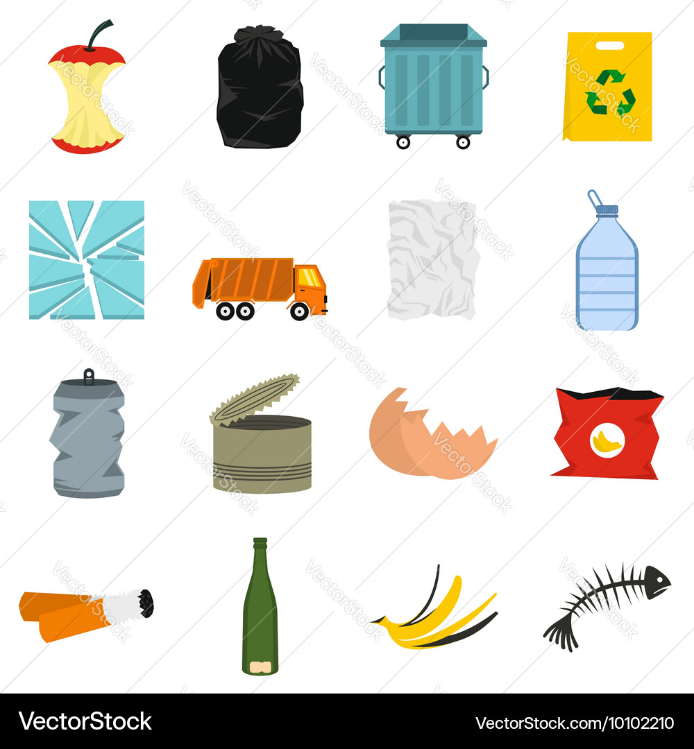 Waste and garbage icons set flat style vector image