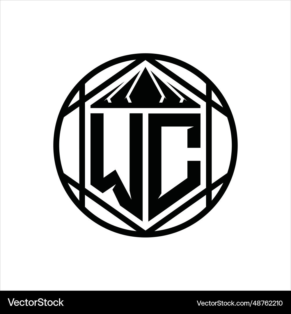 Wc letter logo monogram hexagon slice crown sharp Wc letter logo monogram hexagon slice crown sharp Vector Image