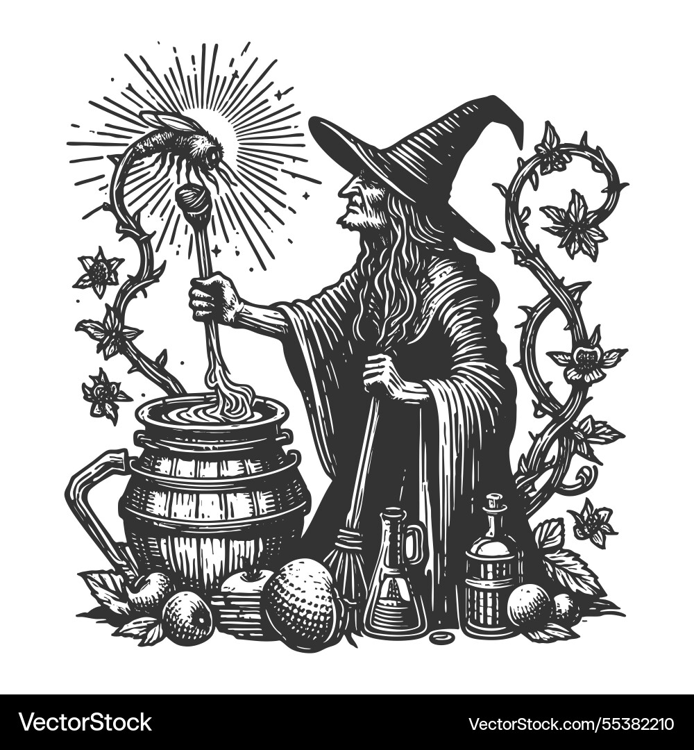 Witch Brauen Trank in Kesselstich Witch Brauen Trank in Kesselstich vektorbild