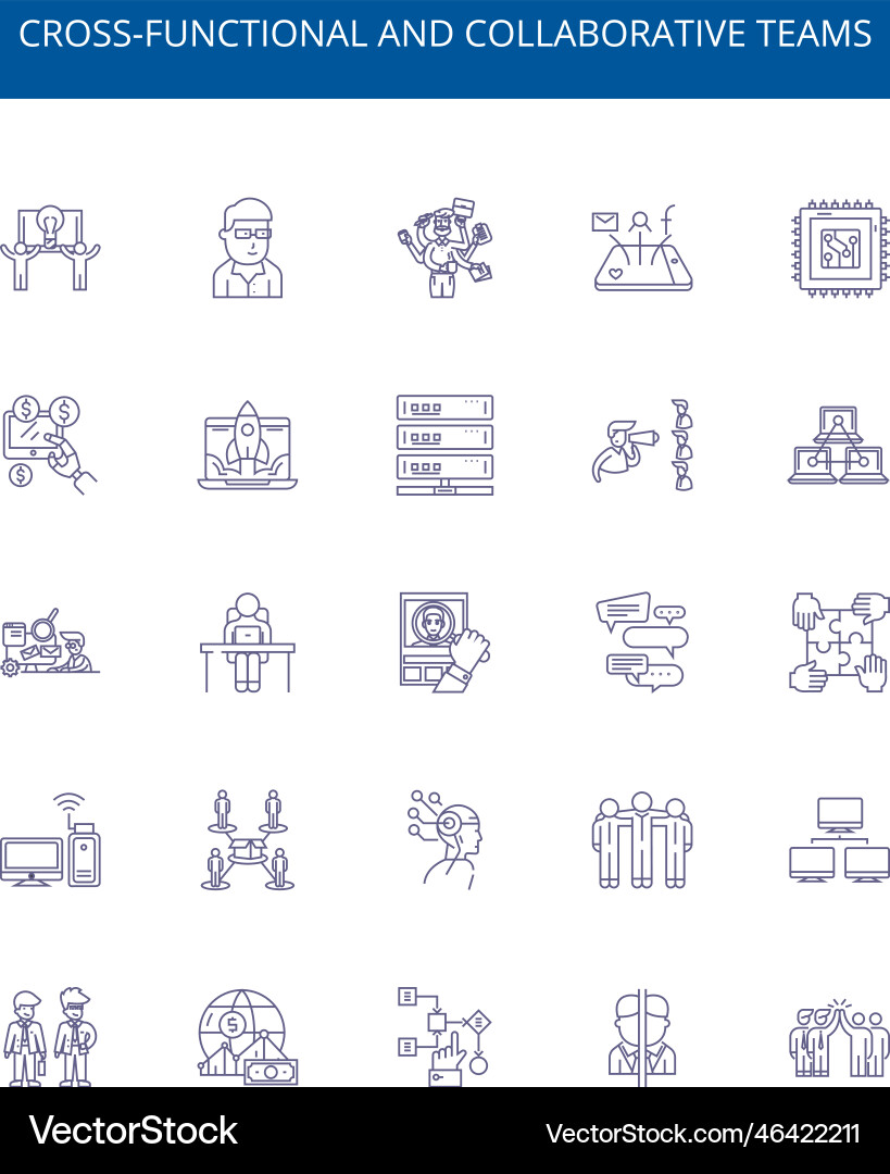 Cross-functional and collaborative teams line Cross-functional and collaborative teams line vector image