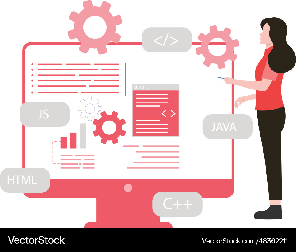 Girl is working on coding management Vector Image