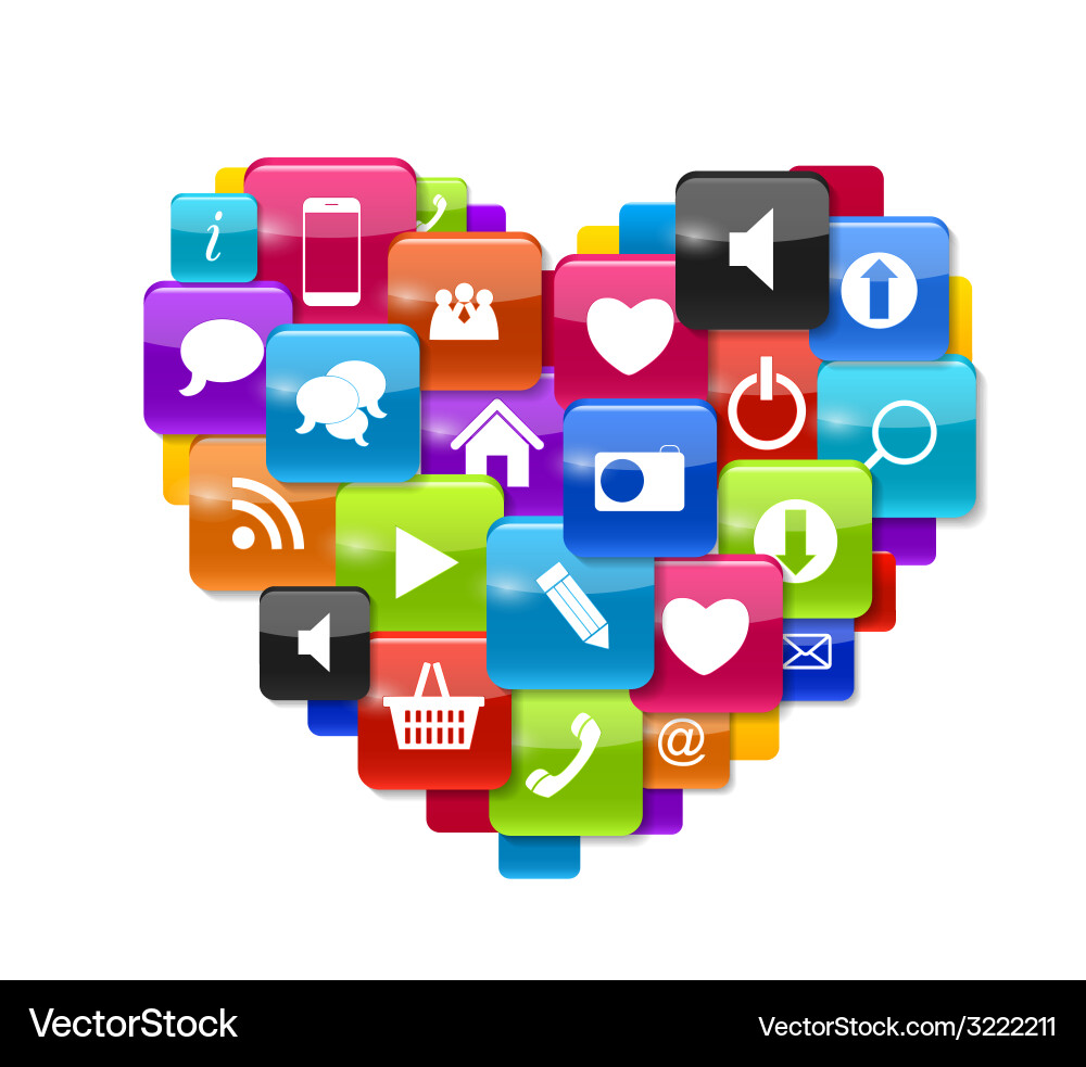 Glass button icon set in heart form Vector Image