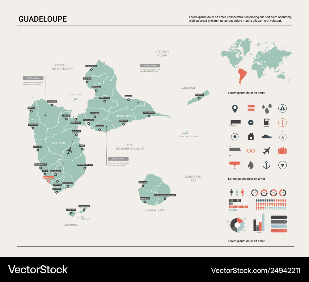 Map guadeloupe high detailed country Map guadeloupe high detailed country Vector Image