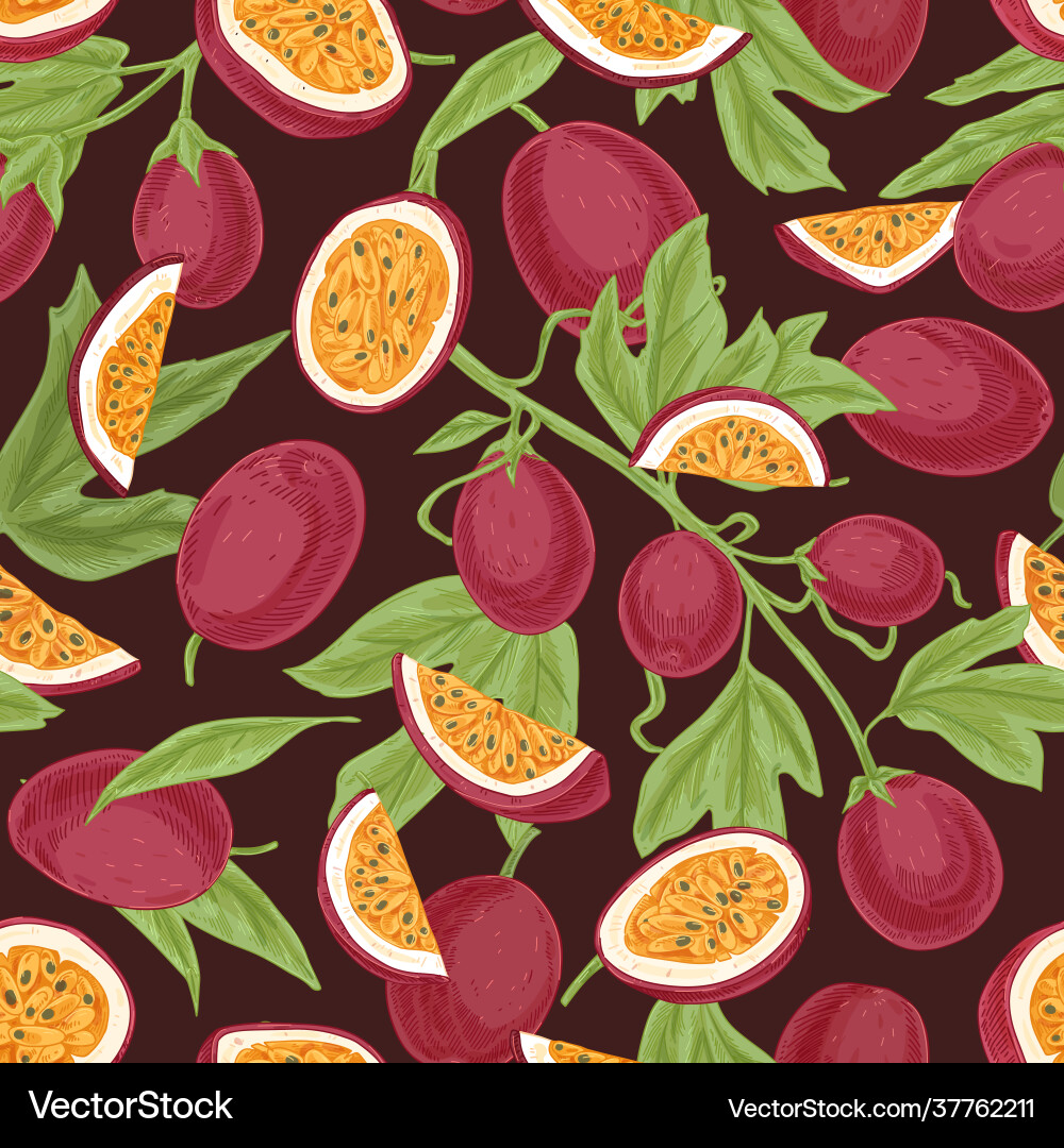 Seamless tropical pattern with juicy passion Seamless tropical pattern with juicy passion vector image