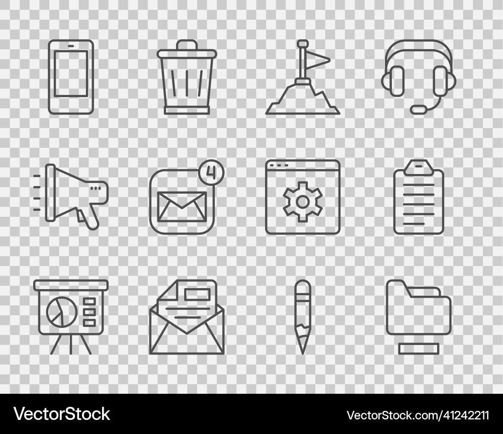 Set line board with graph document folder Set line board with graph document folder vector image