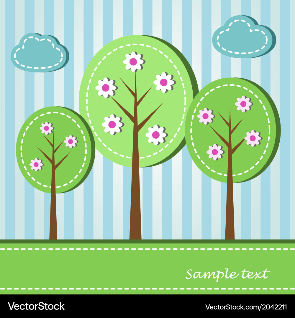 Spring blooming trees dashed style Vector Image
