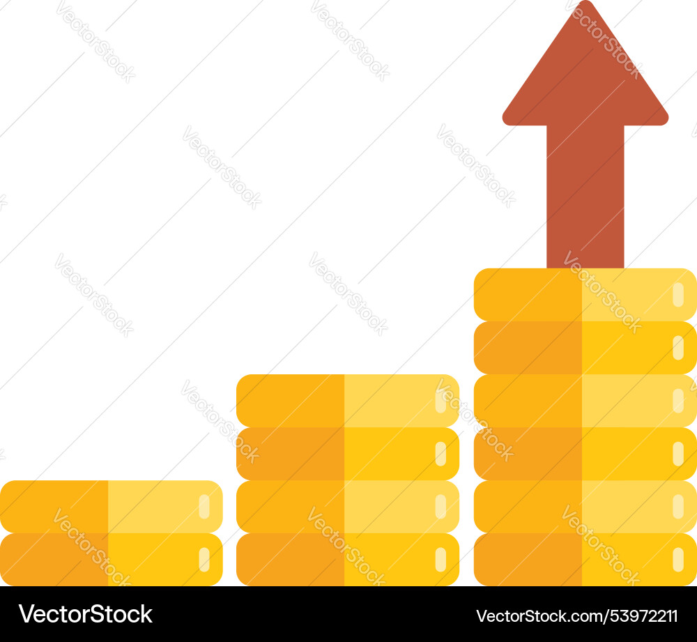 Stacked coins getting higher showing increased Stacked coins getting higher showing increased Vector Image