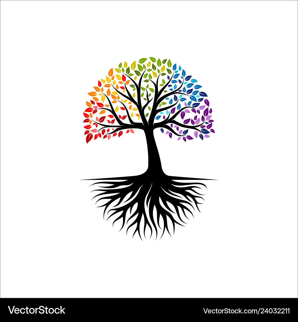 Vibrant tree logo design root Royalty Free Vector Image