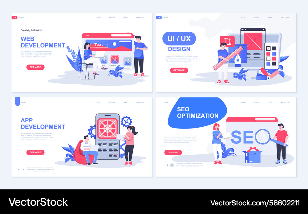 Web development concept for landing page in flat Web development concept for landing page in flat Vector Image
