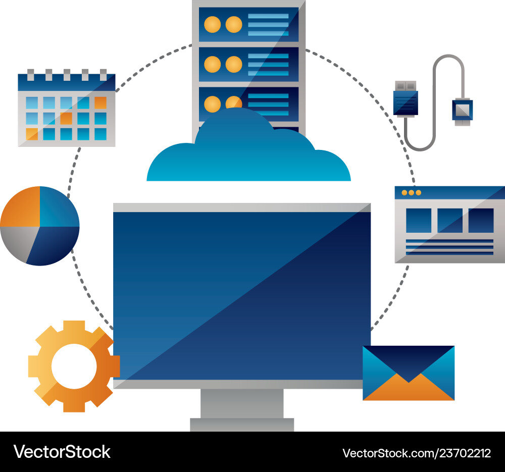 Cloud computing monitor cpu connection Cloud computing monitor cpu connection vector image