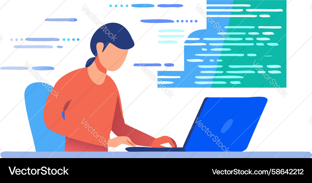 Coder Arbeiten an Laptop Vektorbild