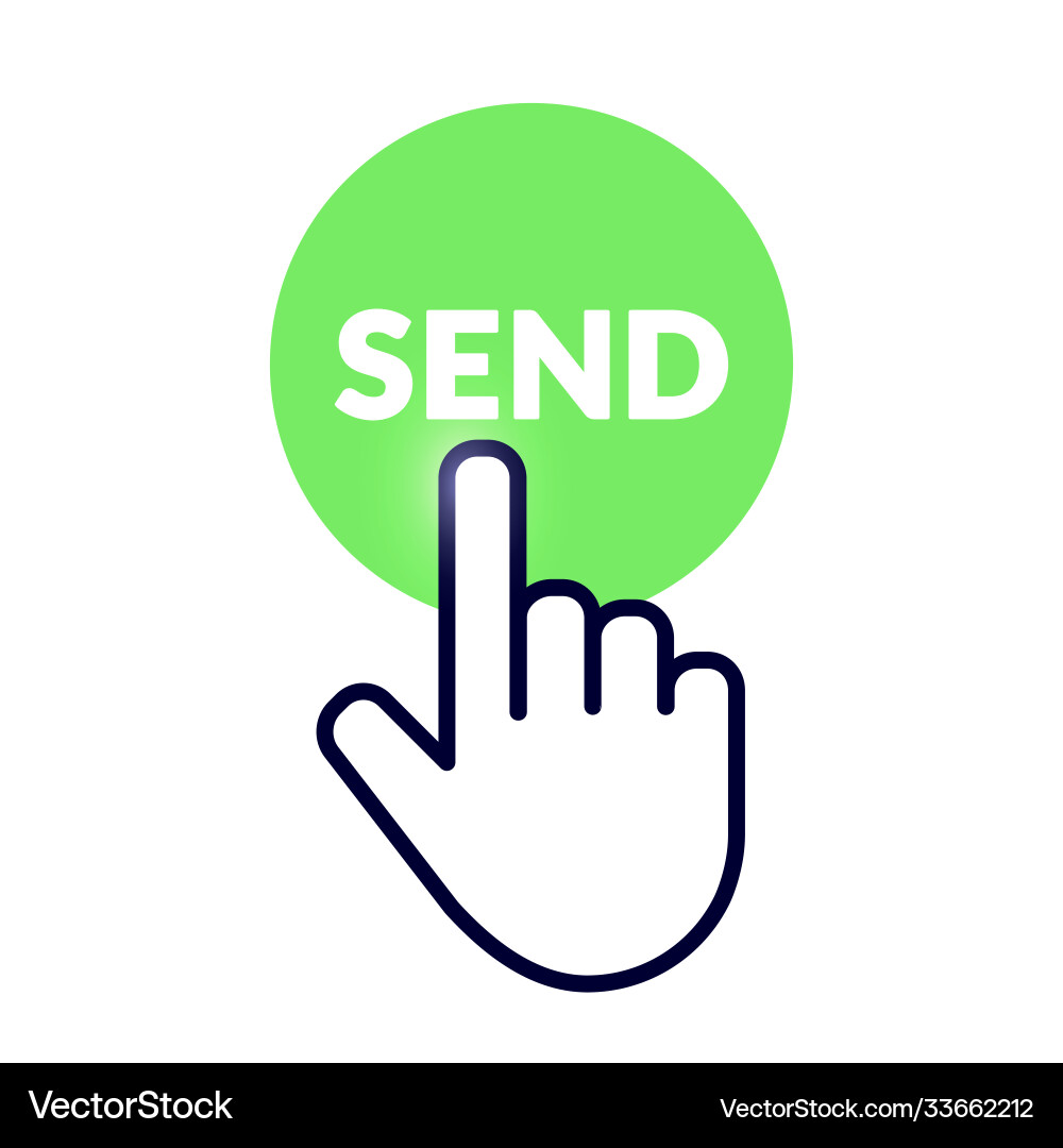 Hand cursor icon on green send button Hand cursor icon on green send button vector image