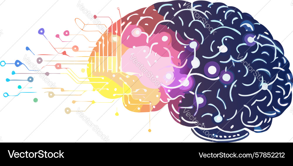 Luminous brain thought process design generative vector image