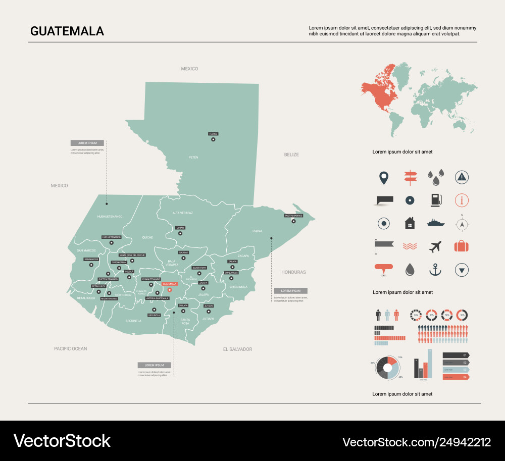 Map guatemala high detailed country vector image