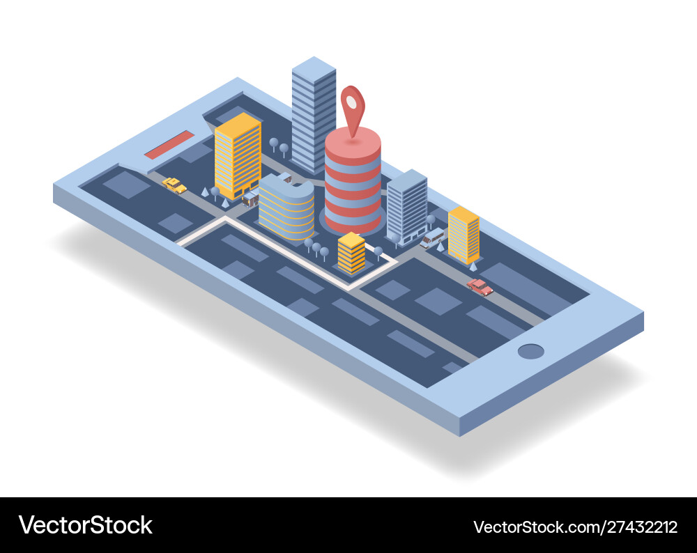 Mobile navigation application isometric Mobile navigation application isometric vector image